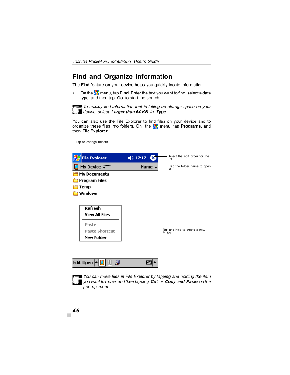 Find and organize information | Toshiba E350/E355 User Manual | Page 46 / 116