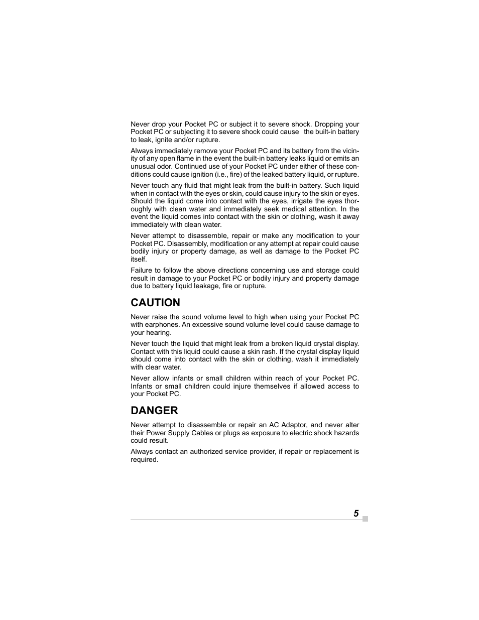 Caution, Danger | Toshiba E350/E355 User Manual | Page 5 / 116