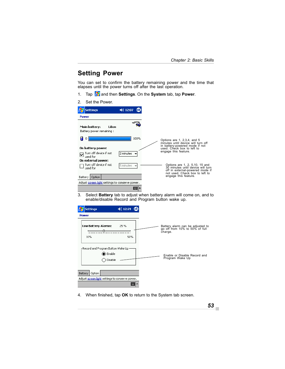 Setting power | Toshiba E350/E355 User Manual | Page 53 / 116