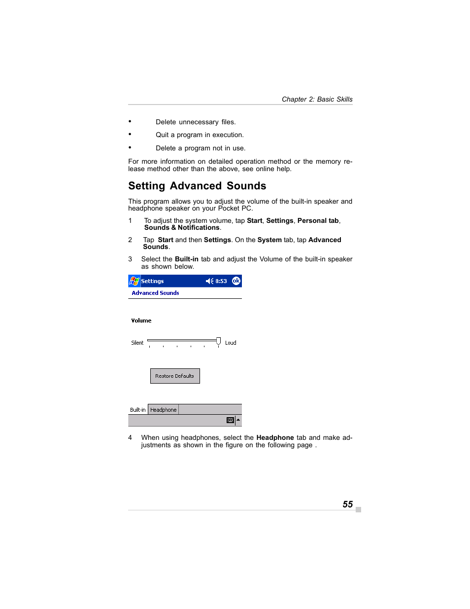 Setting advanced sounds | Toshiba E350/E355 User Manual | Page 55 / 116