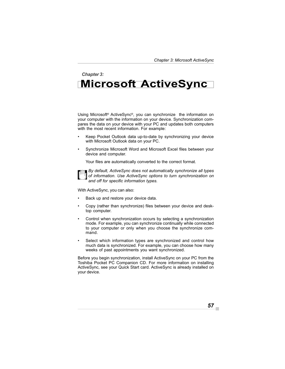 Microsoft activesync | Toshiba E350/E355 User Manual | Page 57 / 116