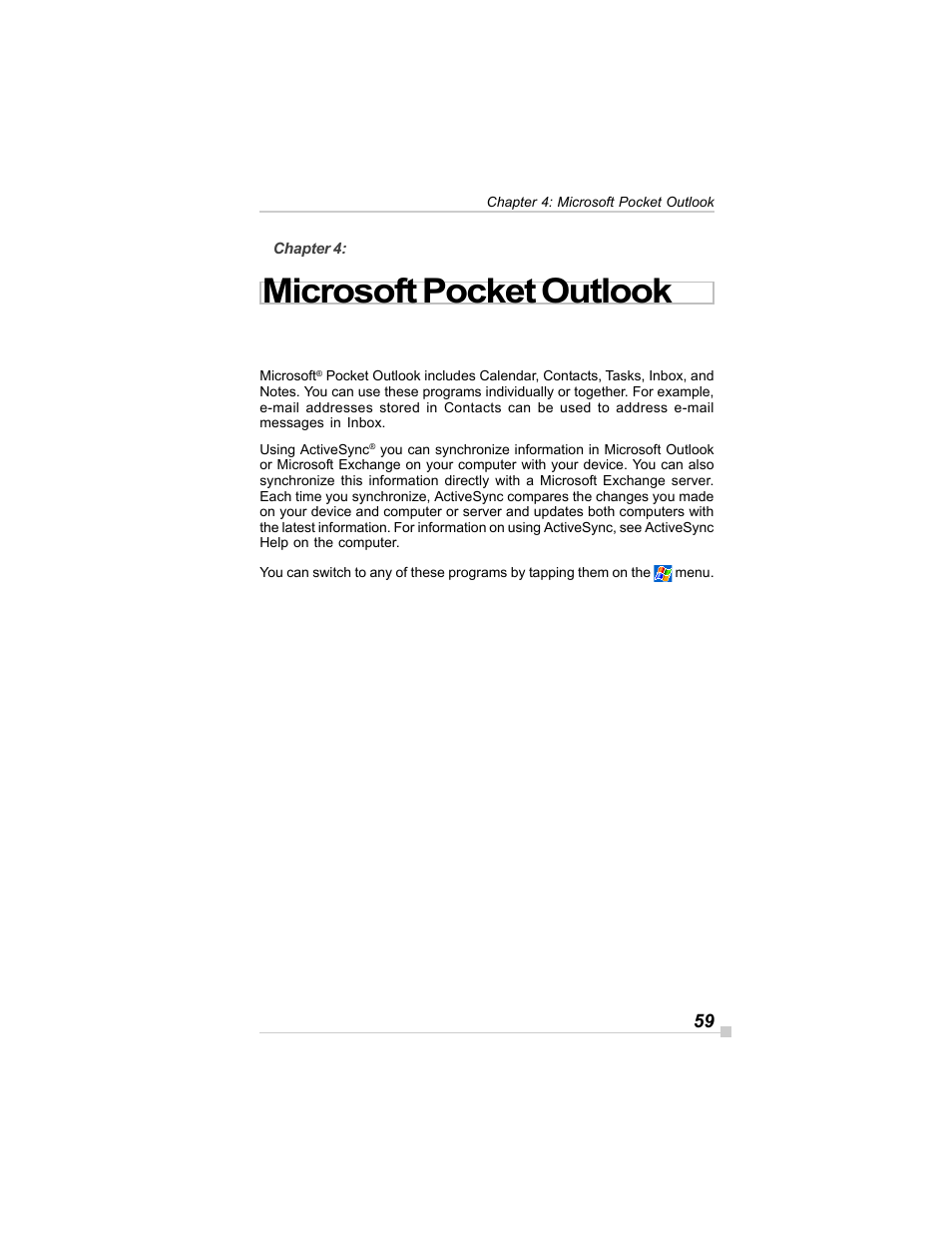 Microsoft pocket outlook | Toshiba E350/E355 User Manual | Page 59 / 116