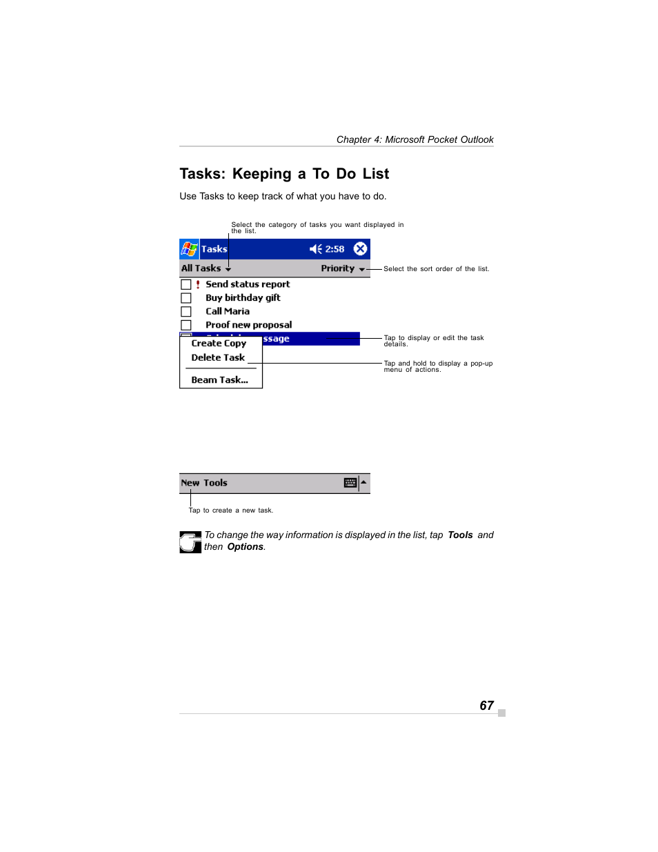 Tasks: keeping a to do list | Toshiba E350/E355 User Manual | Page 67 / 116
