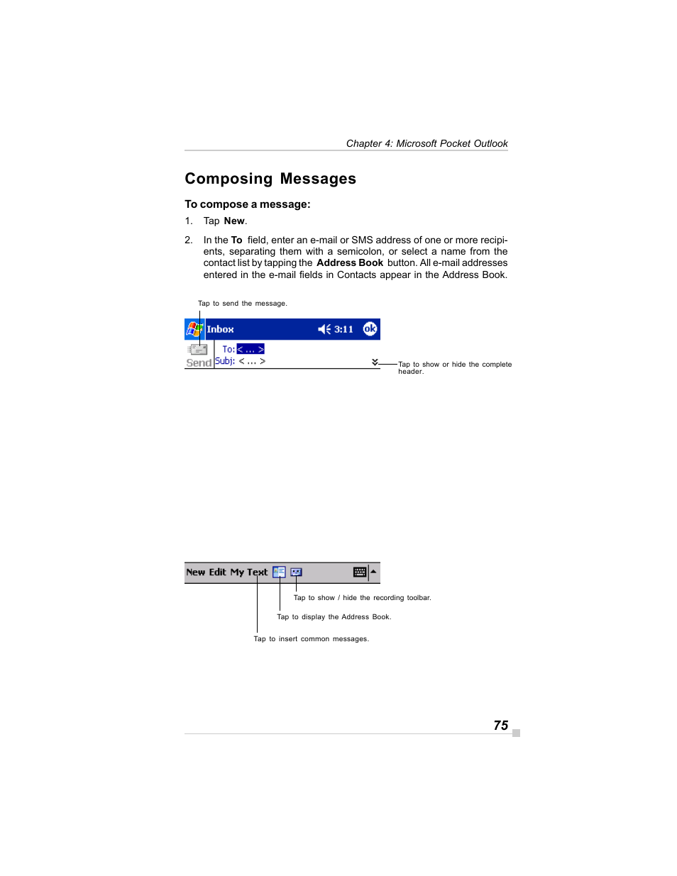 Composing messages | Toshiba E350/E355 User Manual | Page 75 / 116