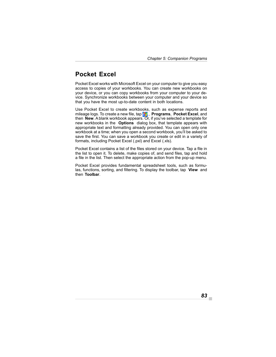 Pocket excel | Toshiba E350/E355 User Manual | Page 83 / 116