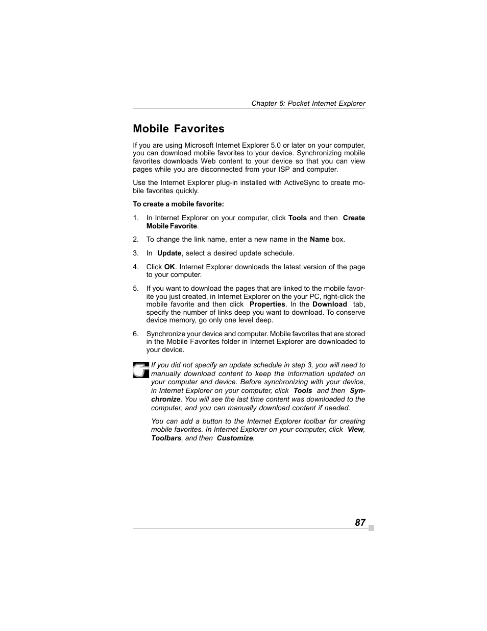 Mobile favorites | Toshiba E350/E355 User Manual | Page 87 / 116