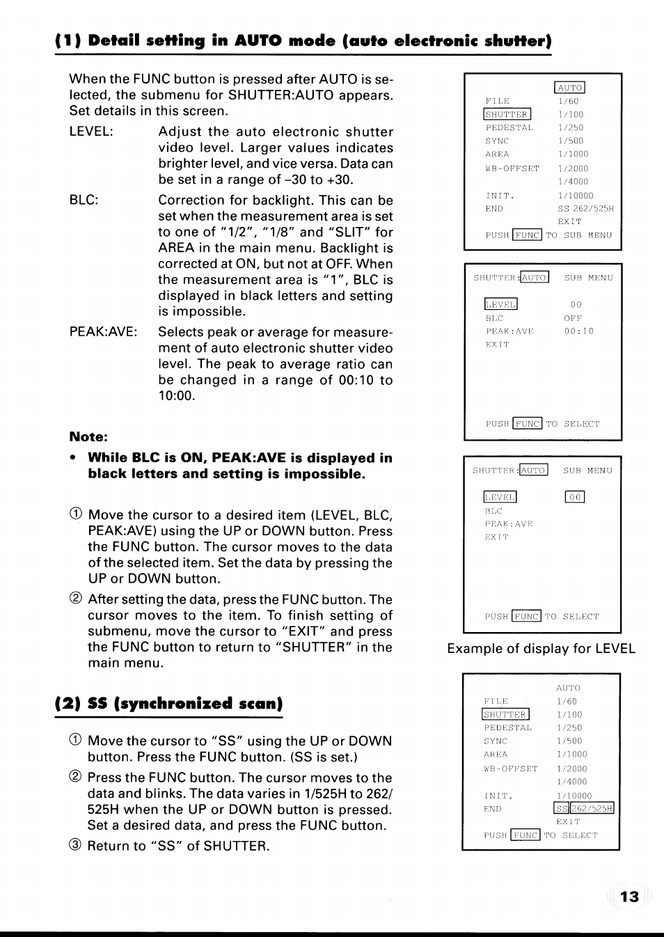 2) ss (synchronized scan) | Toshiba IK-CU43A User Manual | Page 13 / 23
