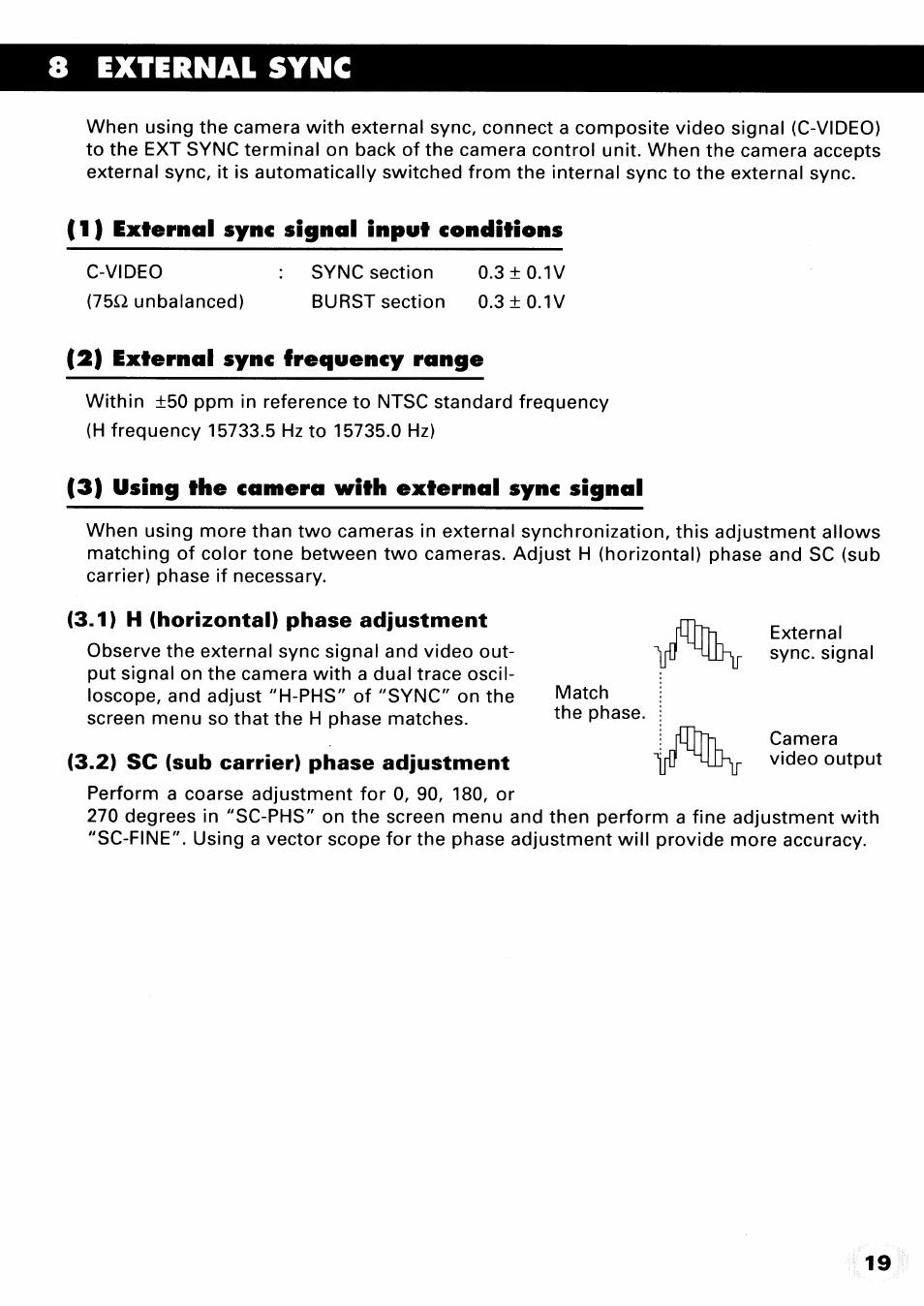 8 external sync, I/%v | Toshiba IK-CU43A User Manual | Page 19 / 23