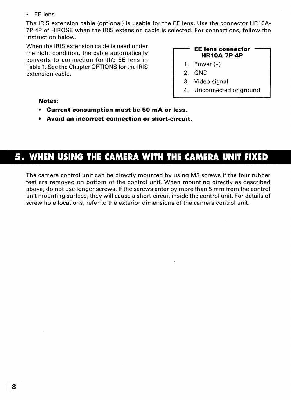 When using the camera with the camera unit fixed | Toshiba IK-CU43A User Manual | Page 8 / 23