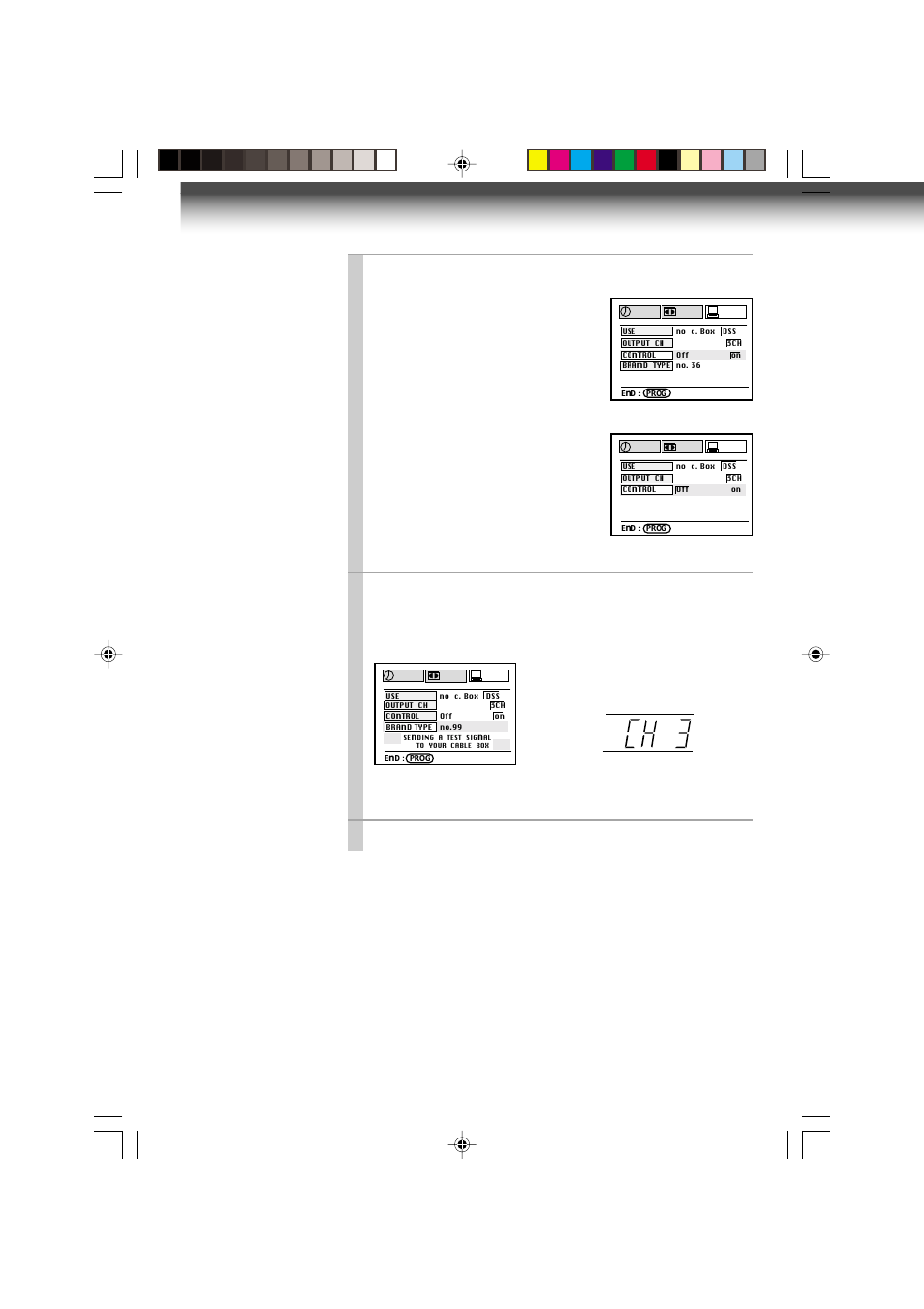 Satellite receiver set-up (continued), Or “off” using ff or rew, Press prog . three times to exit | Toshiba W-608 User Manual | Page 38 / 47