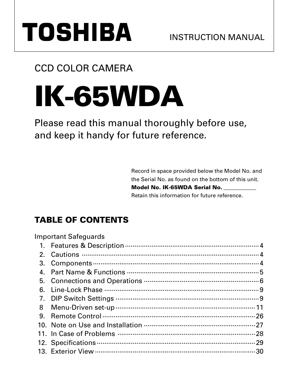Toshiba IK-65WDA User Manual | 32 pages