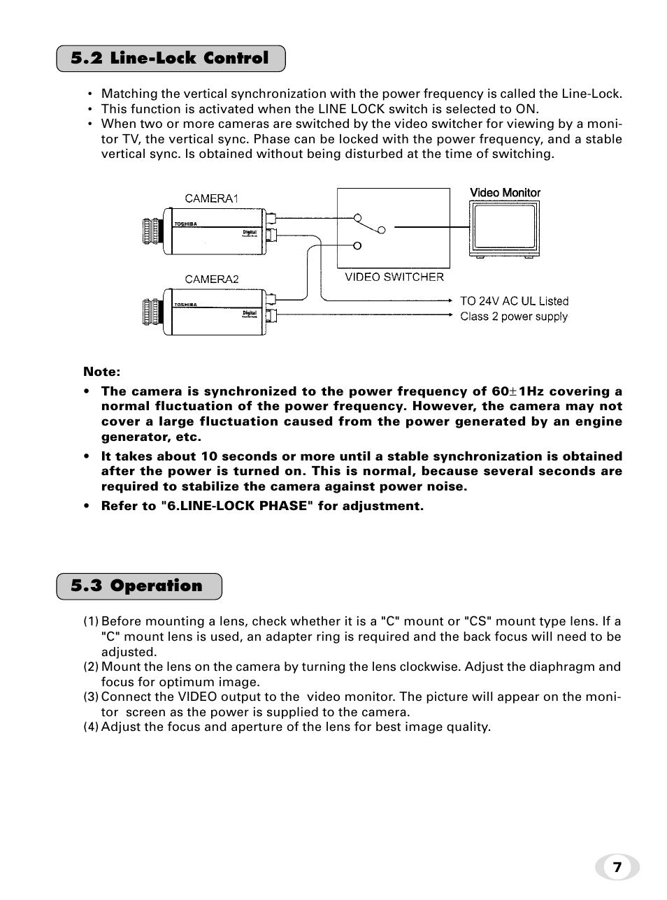 2 line-lock control, 3 operation | Toshiba IK-65WDA User Manual | Page 7 / 32