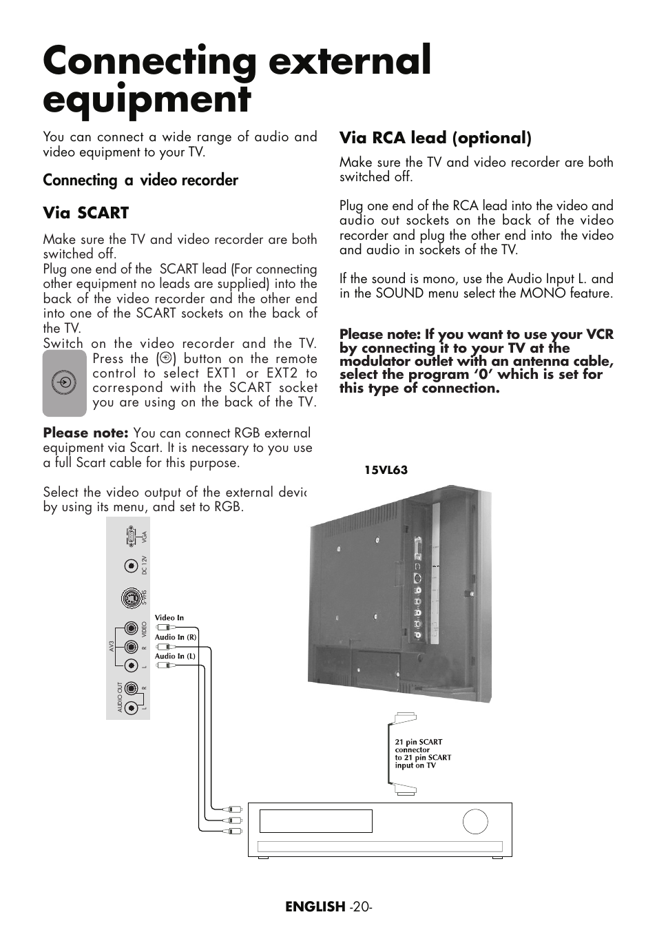 Connecting external equipment | Toshiba 15VL63c User Manual | Page 19 / 27