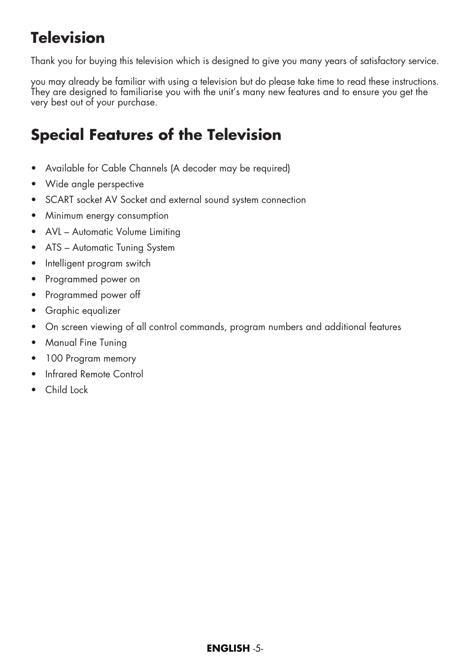 Special features of the television, Television | Toshiba 15VL63c User Manual | Page 4 / 27