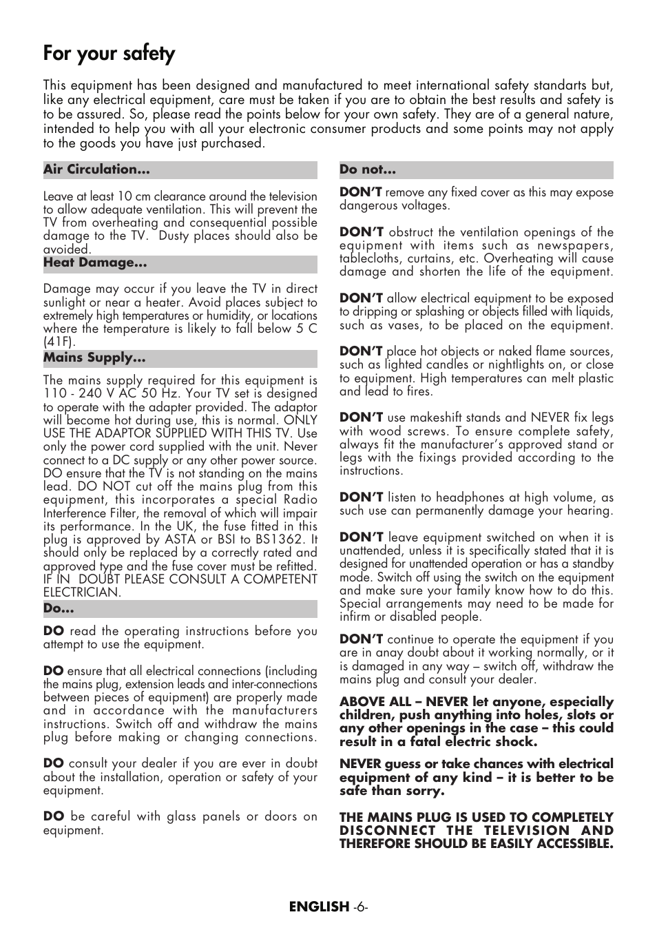 For your safety | Toshiba 15VL63c User Manual | Page 5 / 27