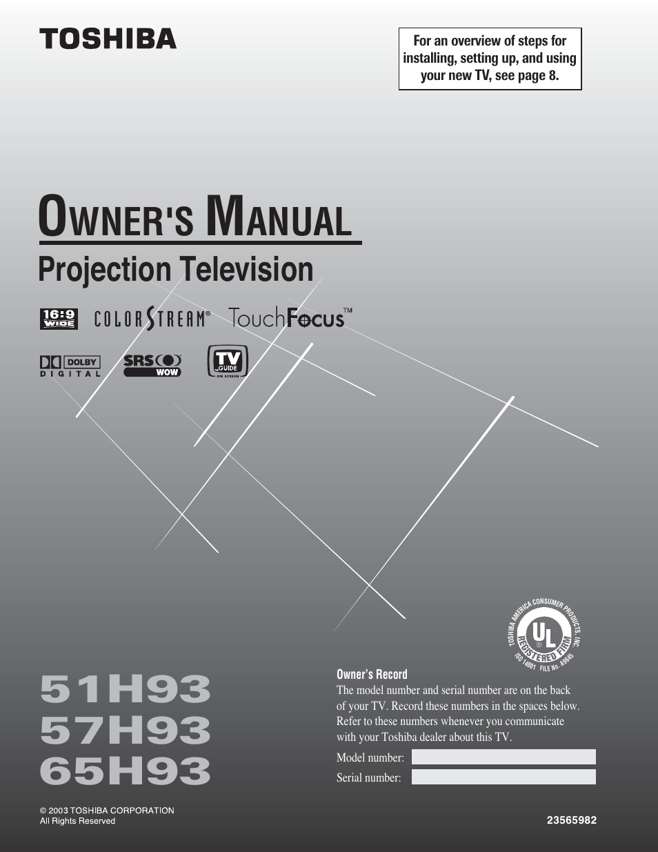 Toshiba 51H93 User Manual | 100 pages