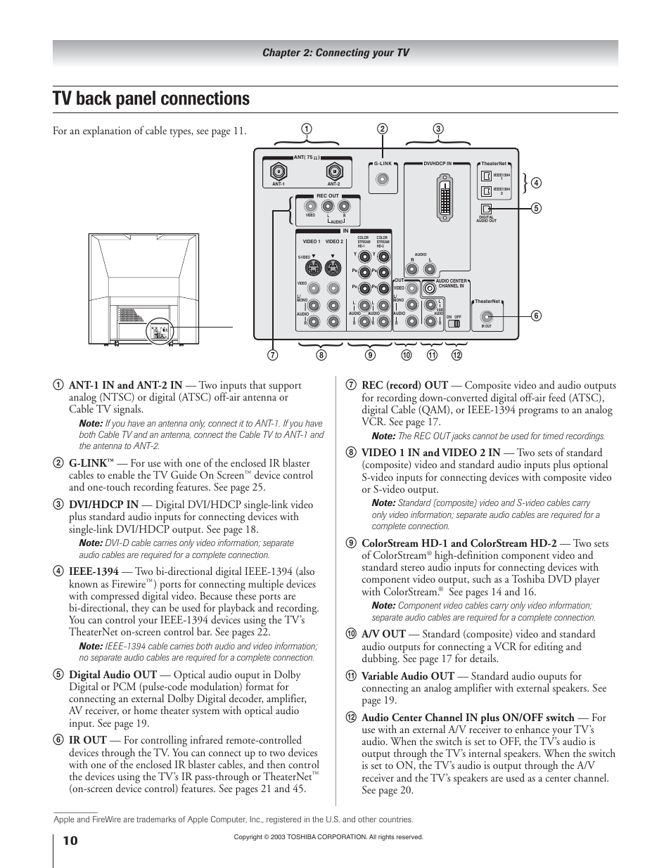 Tv back panel connections | Toshiba 51H93 User Manual | Page 10 / 100