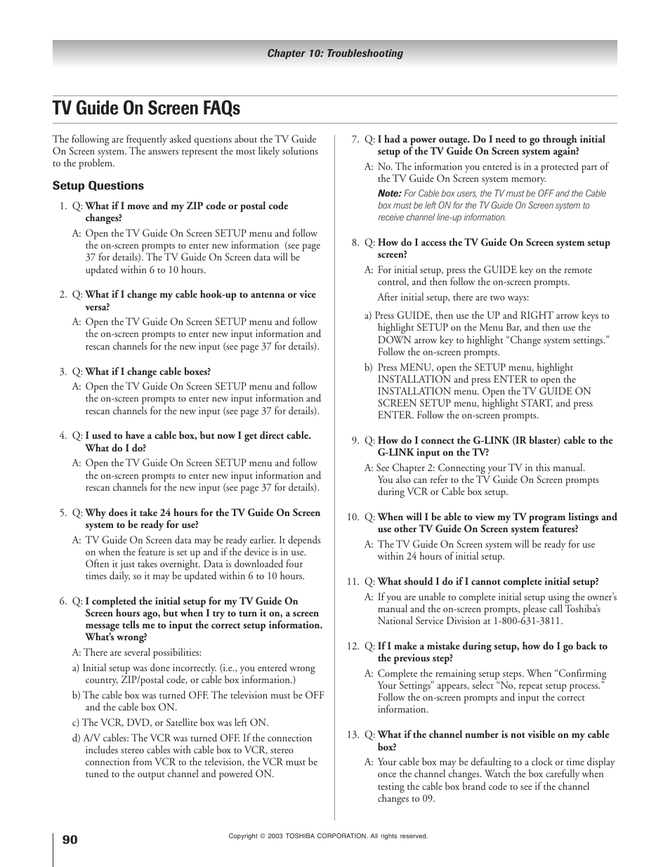 Tv guide on screen faqs | Toshiba 51H93 User Manual | Page 90 / 100