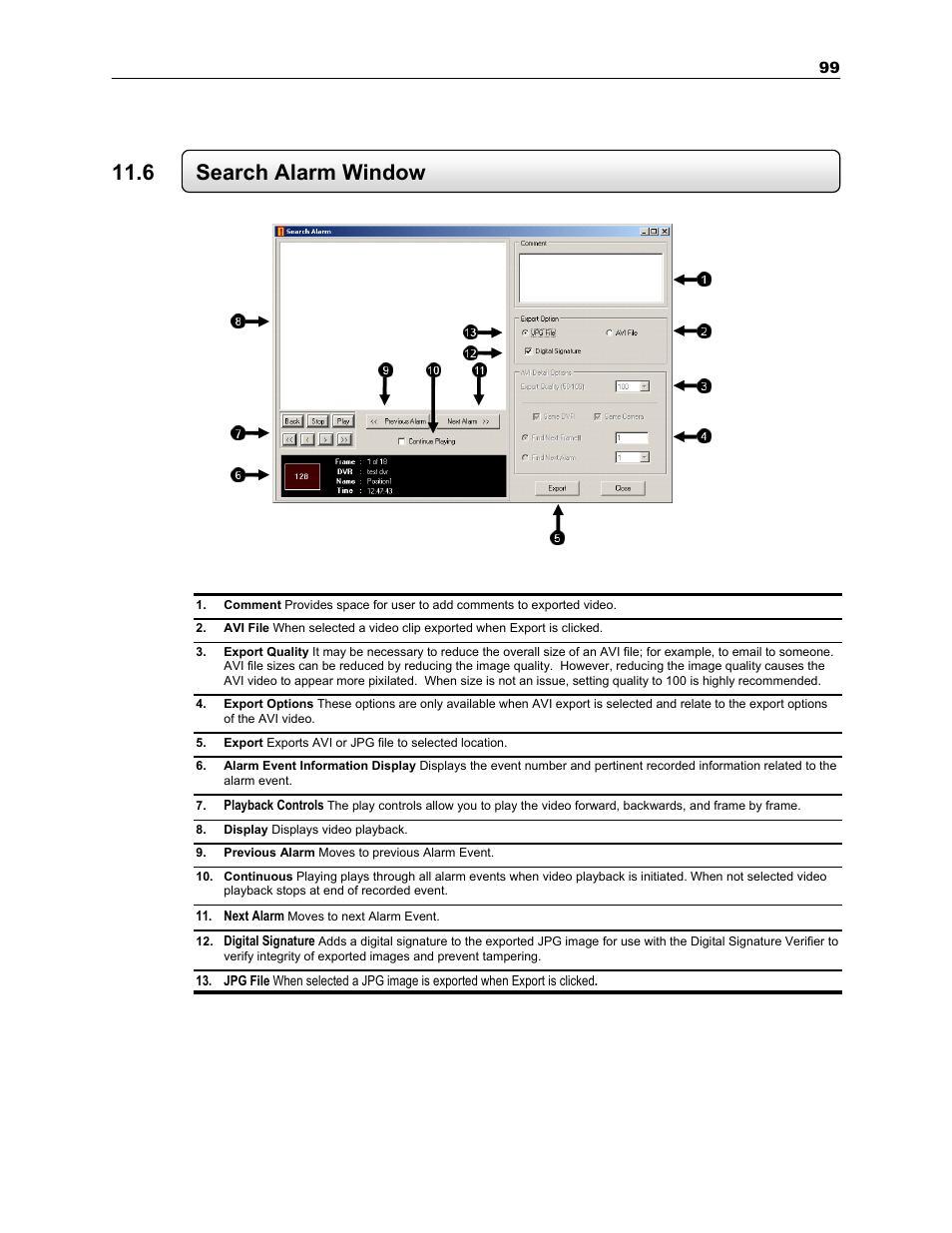 6 search alarm window | Toshiba SURVEILLIX KV-KLR User Manual | Page 111 / 124
