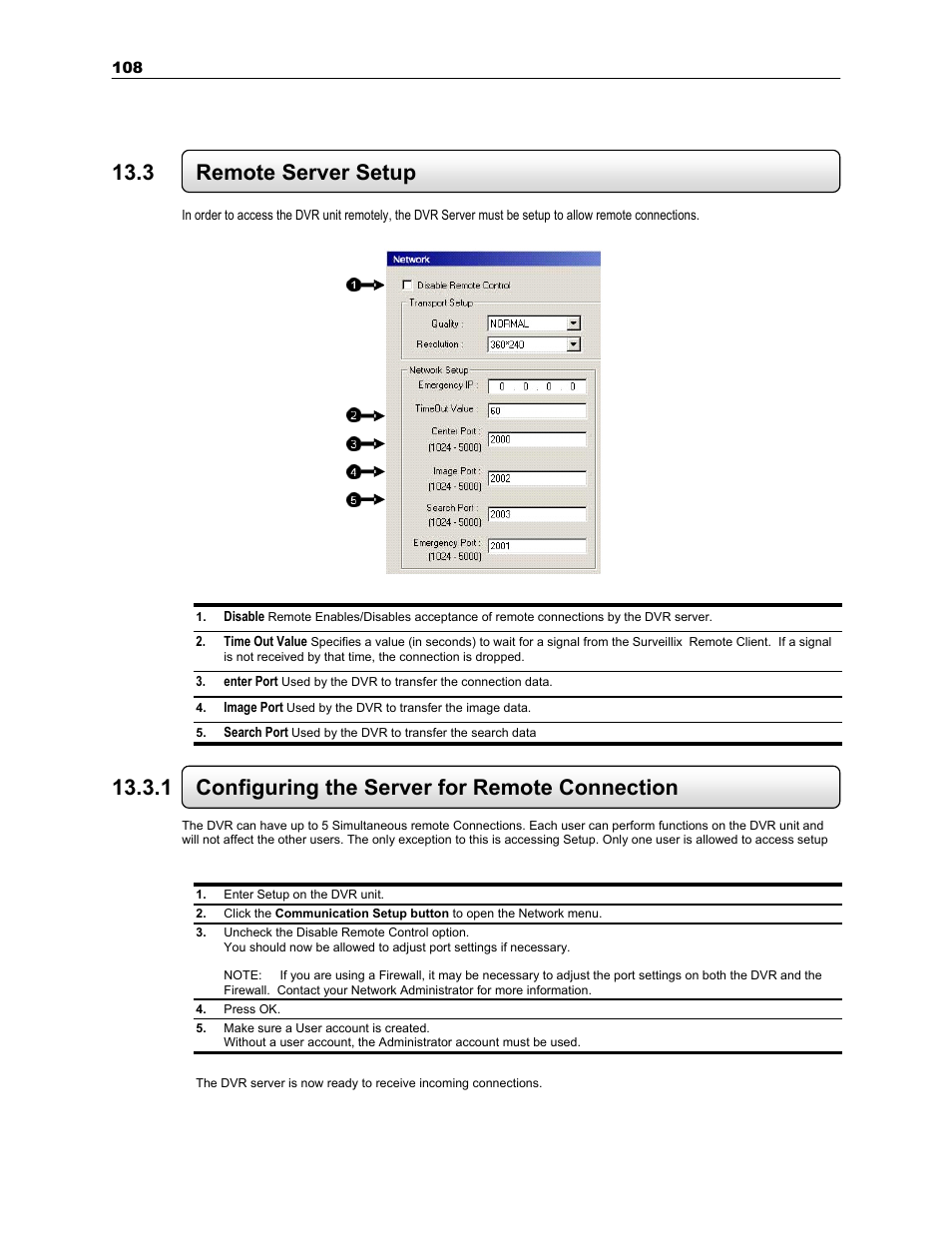 3 remote server setup, 1 configuring the server for remote connection | Toshiba SURVEILLIX KV-KLR User Manual | Page 120 / 124