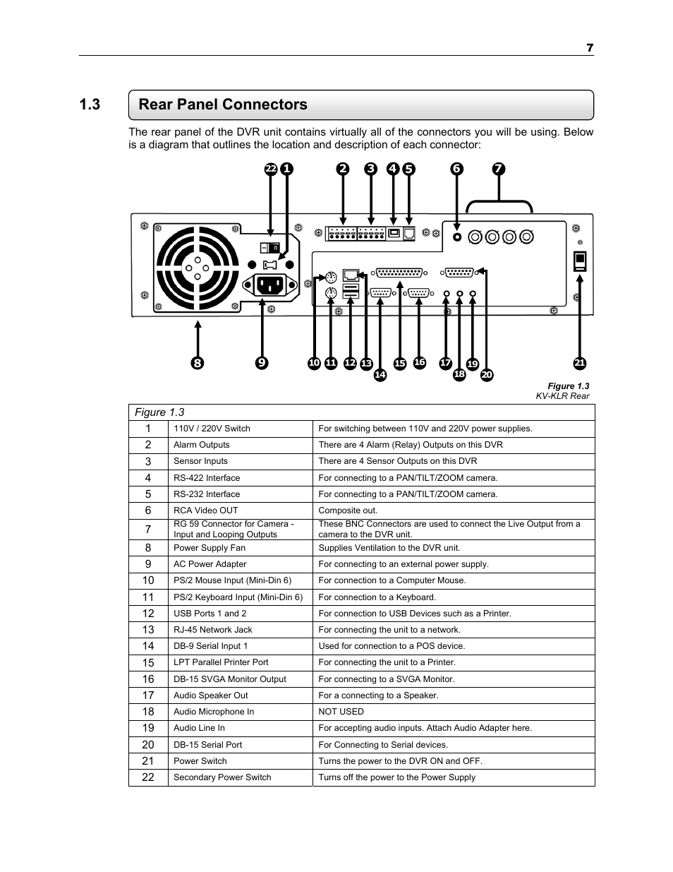 3 rear panel connectors | Toshiba SURVEILLIX KV-KLR User Manual | Page 19 / 124