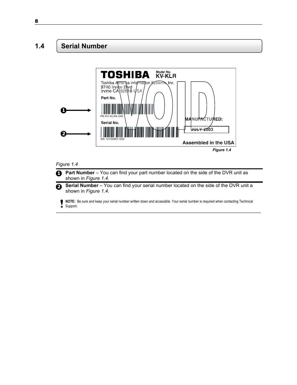 4 serial number | Toshiba SURVEILLIX KV-KLR User Manual | Page 20 / 124
