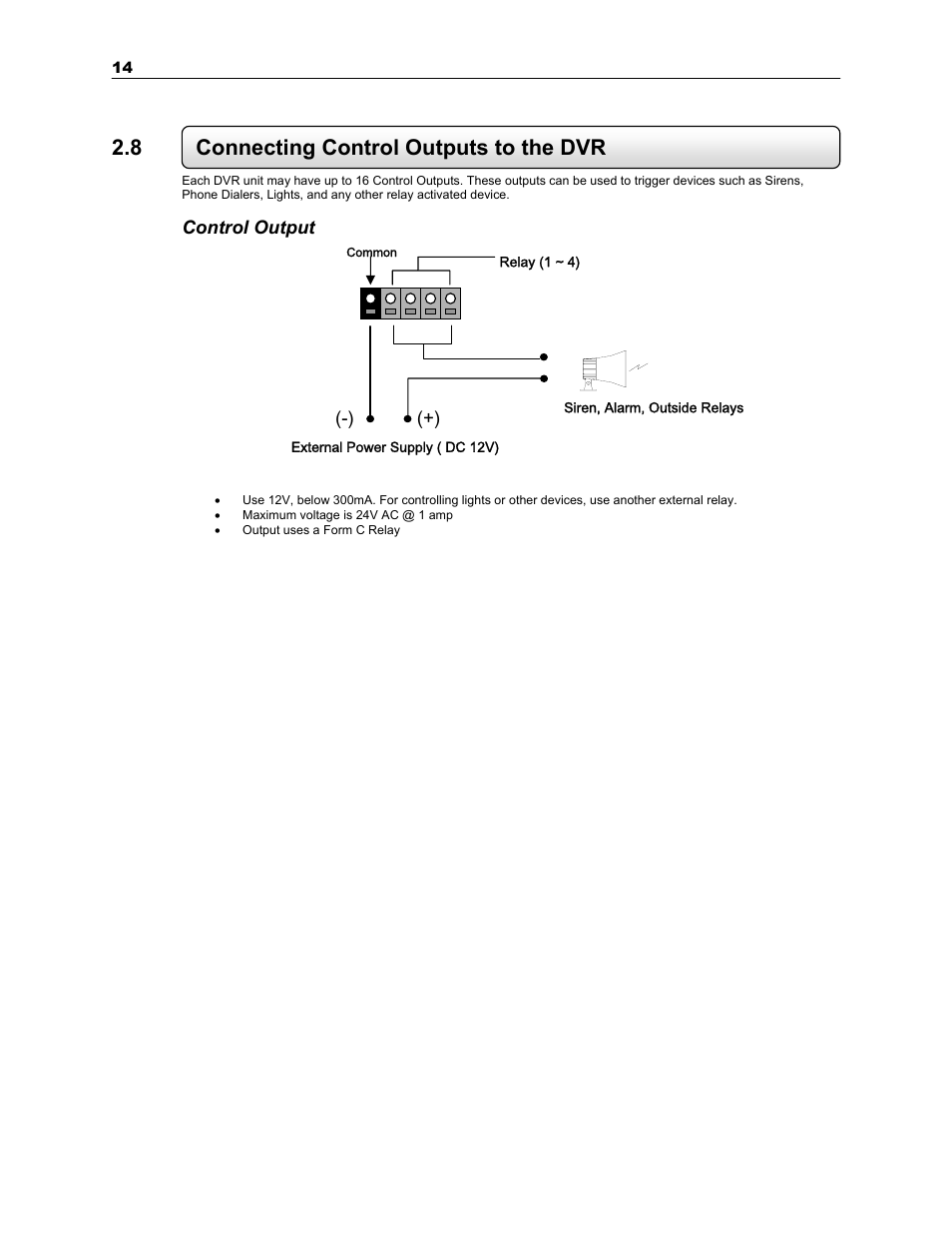 8 connecting control outputs to the dvr | Toshiba SURVEILLIX KV-KLR User Manual | Page 26 / 124