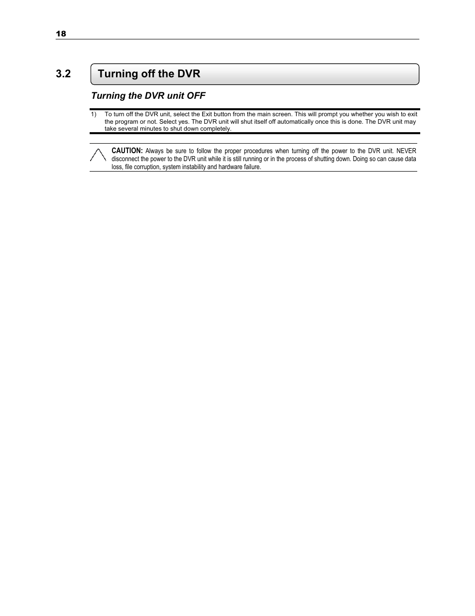 2 turning off the dvr, Turning the dvr unit off | Toshiba SURVEILLIX KV-KLR User Manual | Page 30 / 124