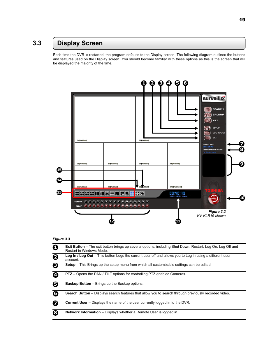 3 display screen | Toshiba SURVEILLIX KV-KLR User Manual | Page 31 / 124