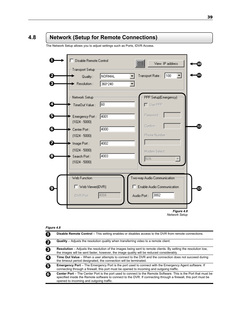 8 network (setup for remote connections) | Toshiba SURVEILLIX KV-KLR User Manual | Page 51 / 124