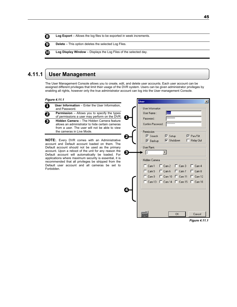 1 user management | Toshiba SURVEILLIX KV-KLR User Manual | Page 57 / 124