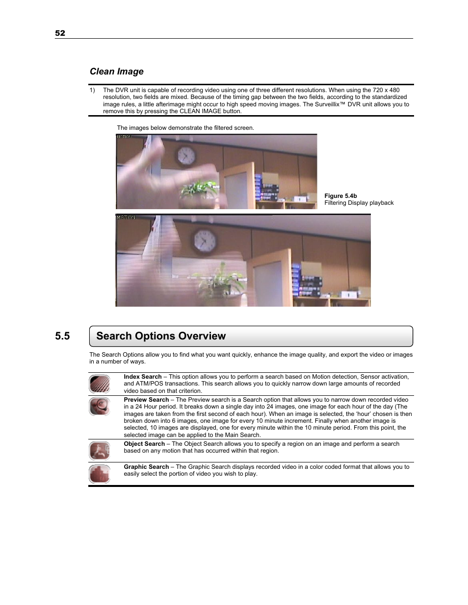 5 search options overview, Clean image | Toshiba SURVEILLIX KV-KLR User Manual | Page 64 / 124