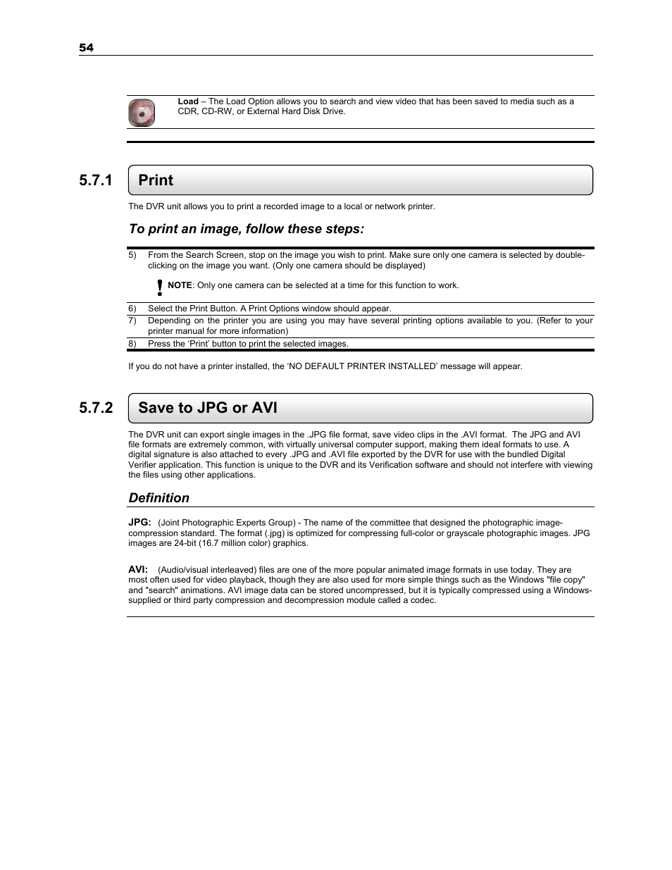 1 print, 2 save to jpg or avi, Definition | Toshiba SURVEILLIX KV-KLR User Manual | Page 66 / 124