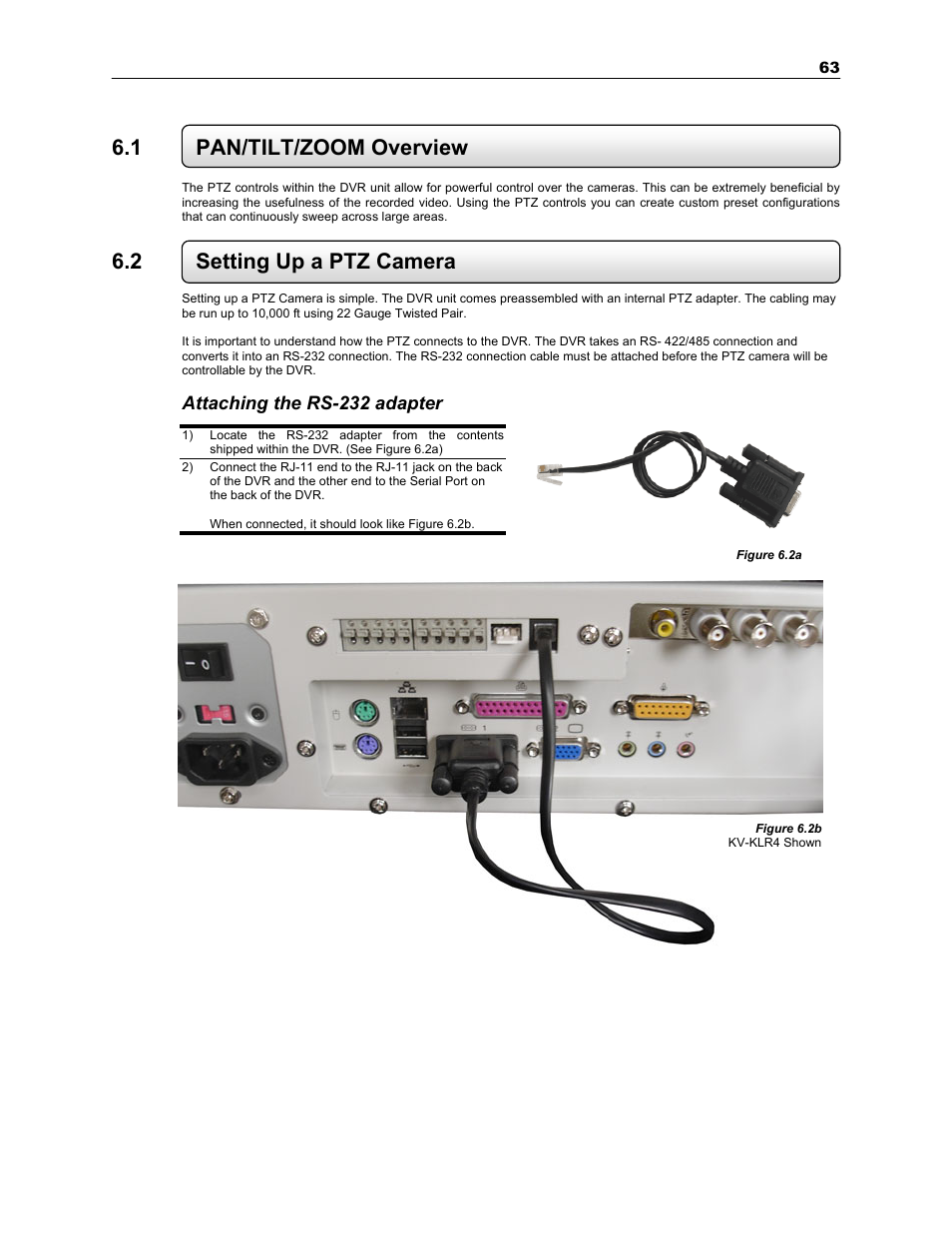 1 pan/tilt/zoom overview, 2 setting up a ptz camera | Toshiba SURVEILLIX KV-KLR User Manual | Page 75 / 124