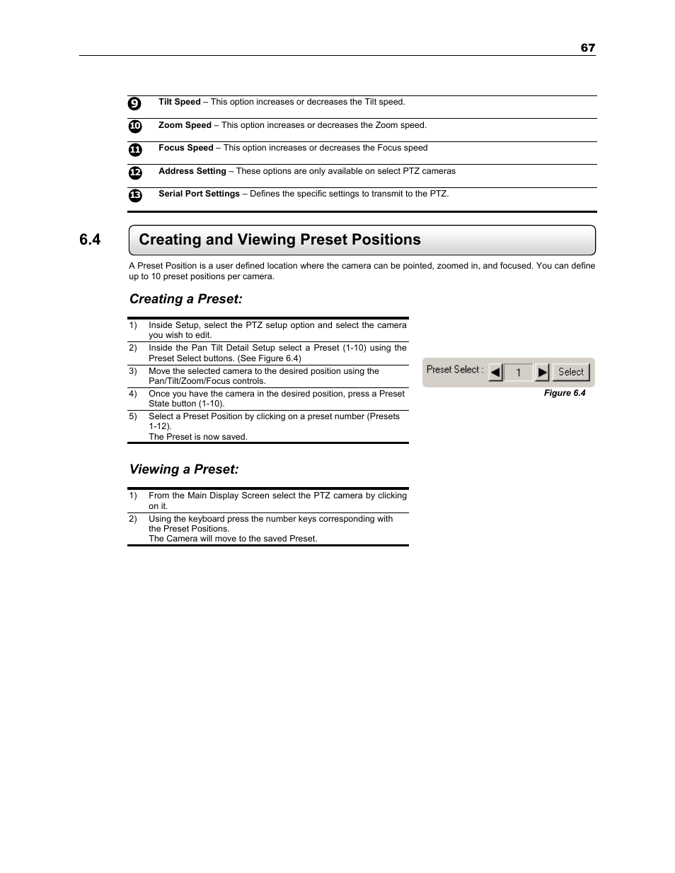 4 creating and viewing preset positions, Creating a preset, Viewing a preset | Toshiba SURVEILLIX KV-KLR User Manual | Page 79 / 124