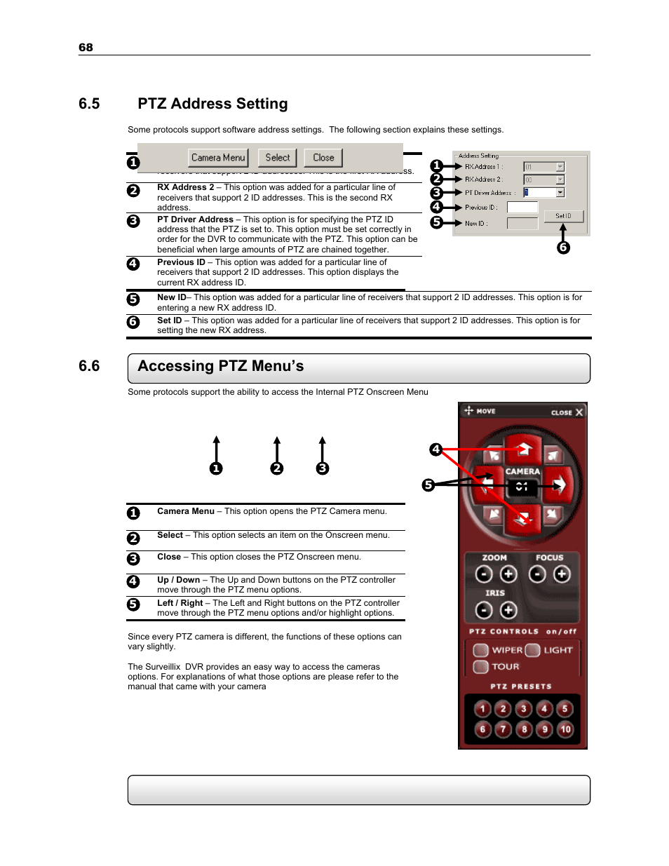 5 ptz address setting, 6 accessing ptz menu’s | Toshiba SURVEILLIX KV-KLR User Manual | Page 80 / 124