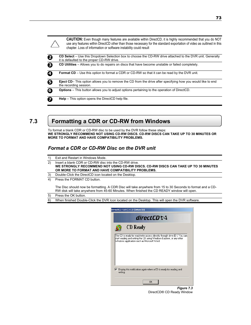 3 formatting a cdr or cd-rw from windows, Format a cdr or cd-rw disc on the dvr unit | Toshiba SURVEILLIX KV-KLR User Manual | Page 85 / 124