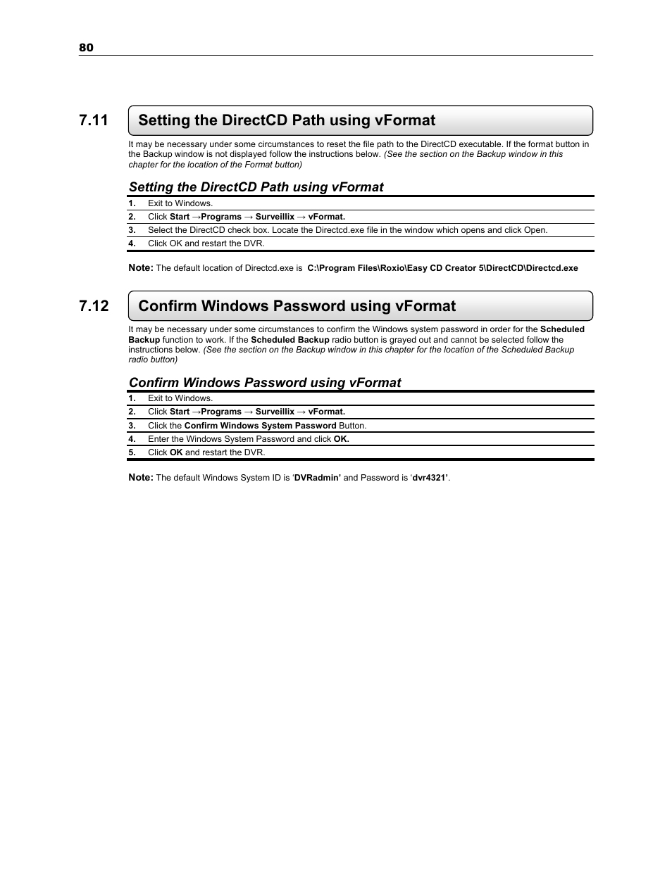11 setting the directcd path using vformat, 12 confirm windows password using vformat, Setting the directcd path using vformat | Confirm windows password using vformat | Toshiba SURVEILLIX KV-KLR User Manual | Page 92 / 124