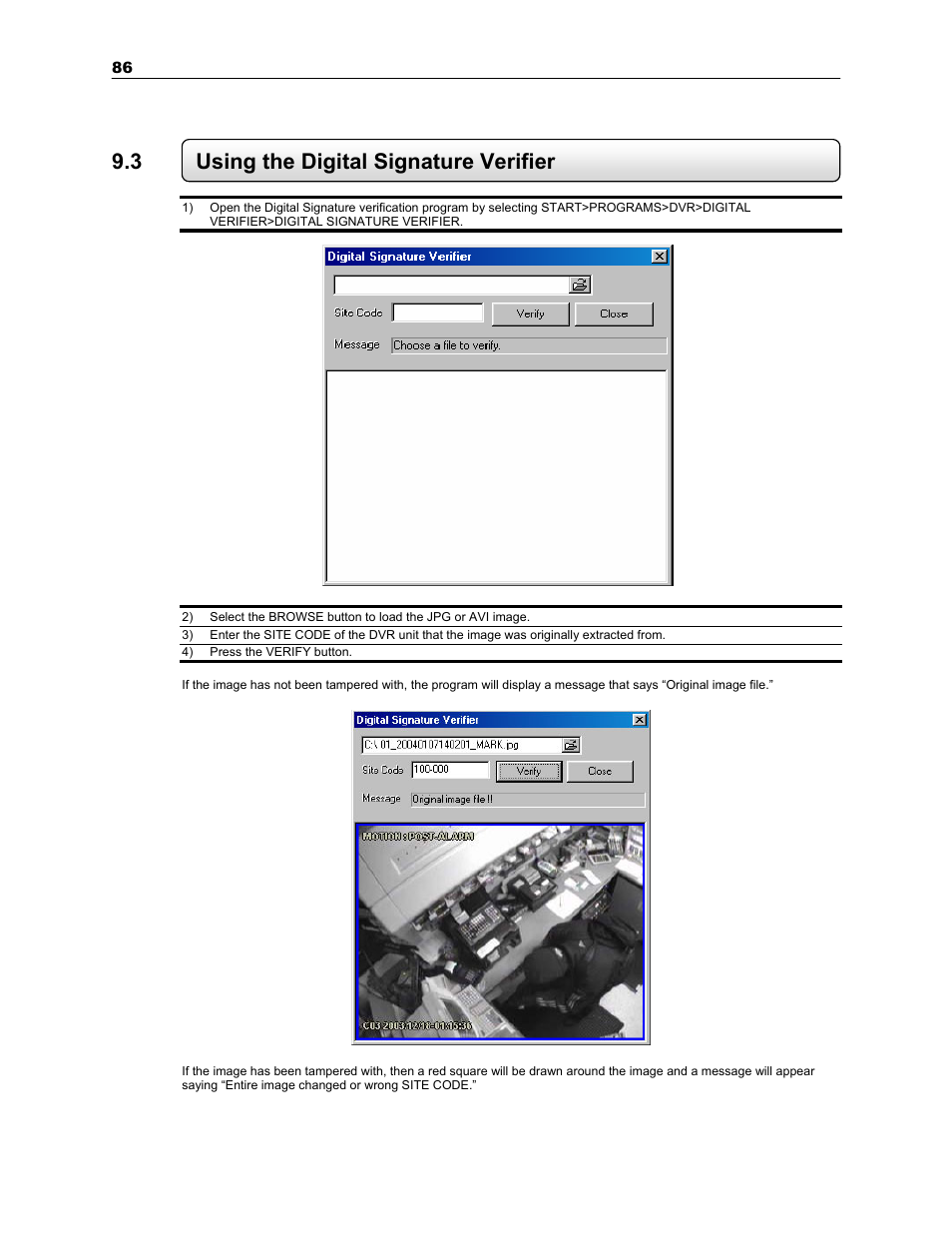 3 using the digital signature verifier | Toshiba SURVEILLIX KV-KLR User Manual | Page 98 / 124