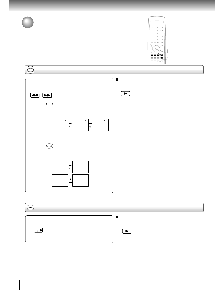 Playing a disc (continued), Playing in fast reverse or fast forward directions, Playing frame by frame | Toshiba SD-100X User Manual | Page 22 / 47