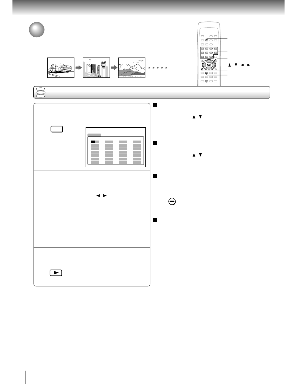 Playing in a favorite order, Advanced playback, The following display appears | Play | Toshiba SD-100X User Manual | Page 28 / 47