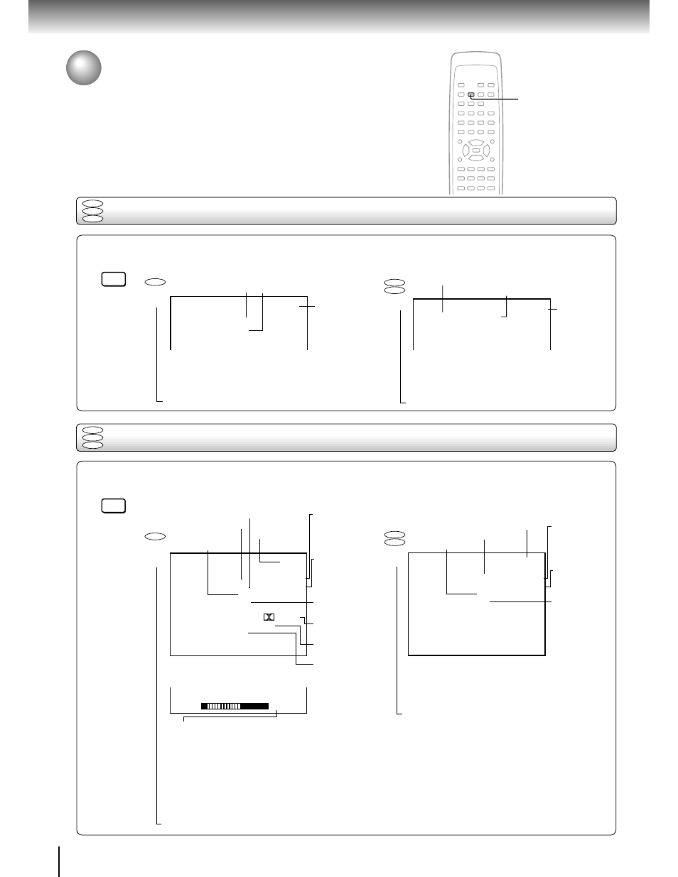 Checking the operational status, Checking the remaining time and setting status, Press display during stop | Press display during playback, Advanced playback | Toshiba SD-100X User Manual | Page 34 / 47