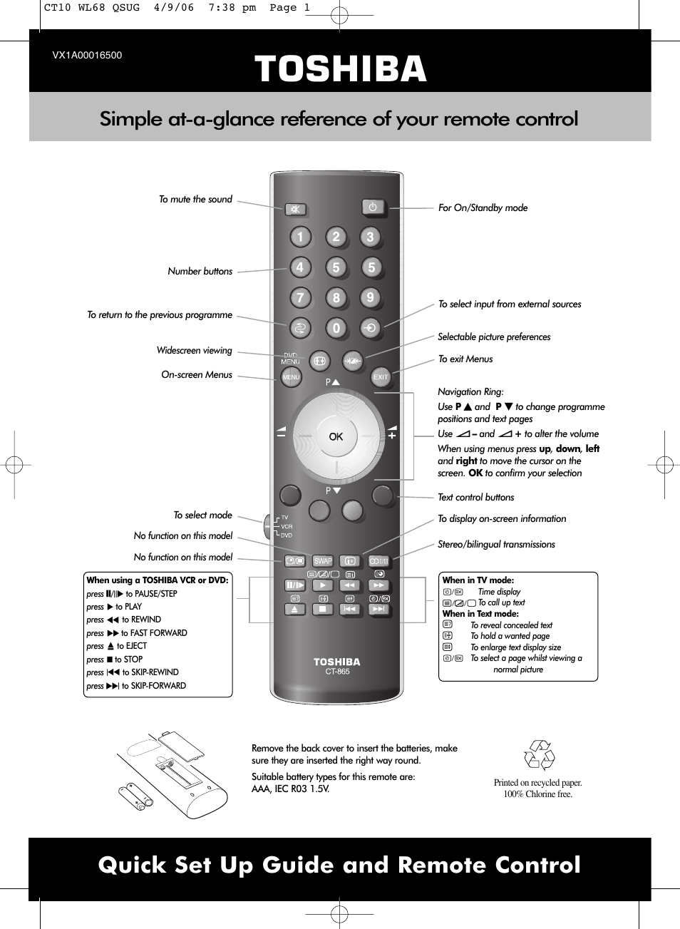 Toshiba VX1A00016500 User Manual | 2 pages