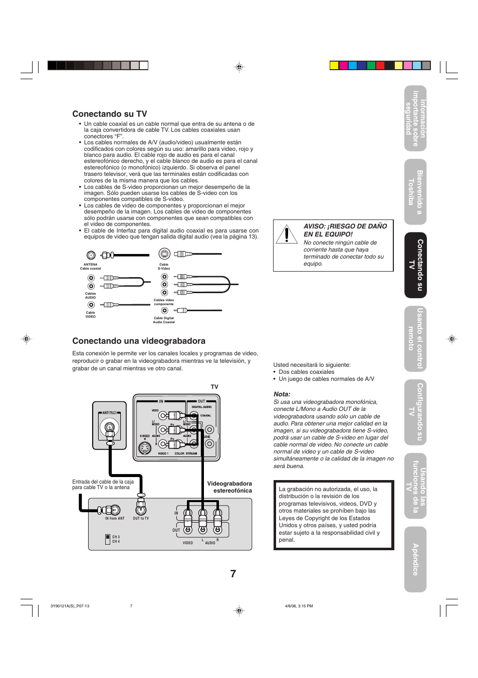 Conectando una videograbadora, Conectando su tv | Toshiba 26DF56 User Manual | Page 47 / 80