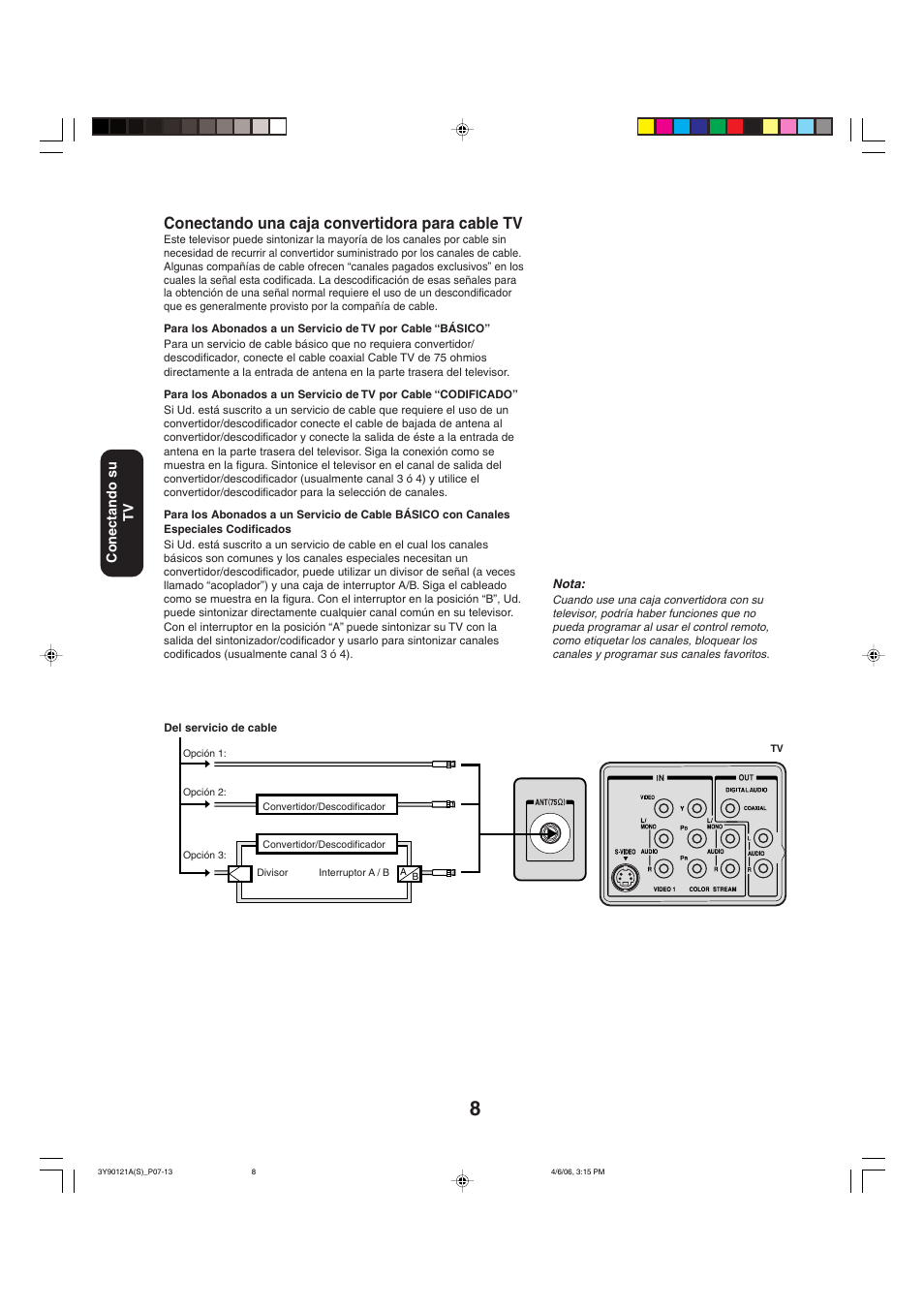 Conectando una caja convertidora para cable tv | Toshiba 26DF56 User Manual | Page 48 / 80