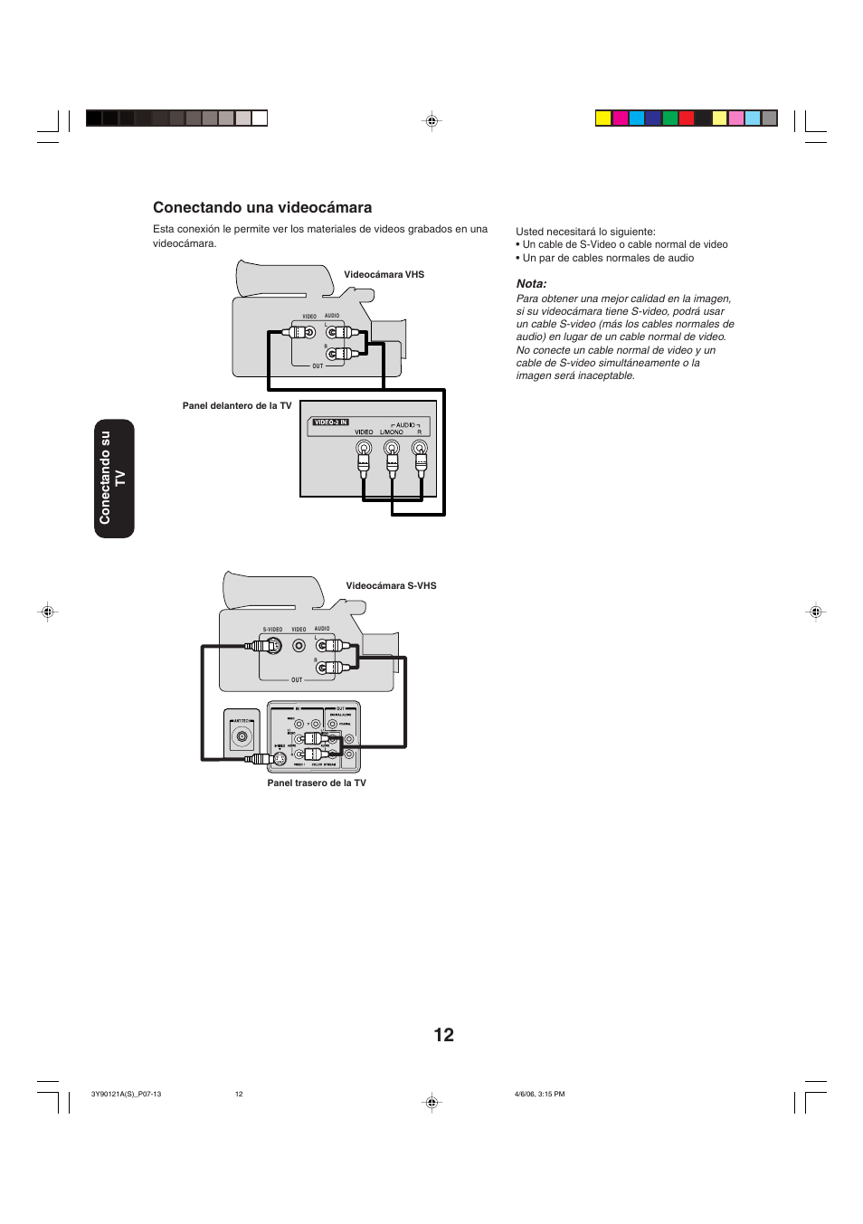 Conectando una videocámara, Conectando su tv, Nota | Toshiba 26DF56 User Manual | Page 52 / 80