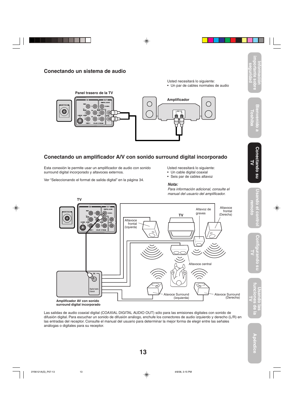 Conectando un sistema de audio | Toshiba 26DF56 User Manual | Page 53 / 80