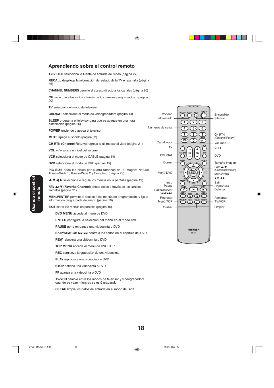 Aprendiendo sobre el control remoto | Toshiba 26DF56 User Manual | Page 58 / 80