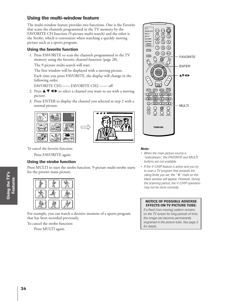 Using the multi-window feature | Toshiba 43HX71 User Manual | Page 34 / 56