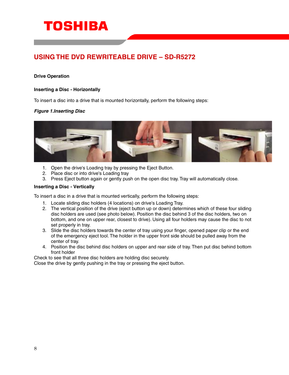 Using the dvd rewriteable drive – sd-r5272 | Toshiba SD-R5272 User Manual | Page 10 / 19